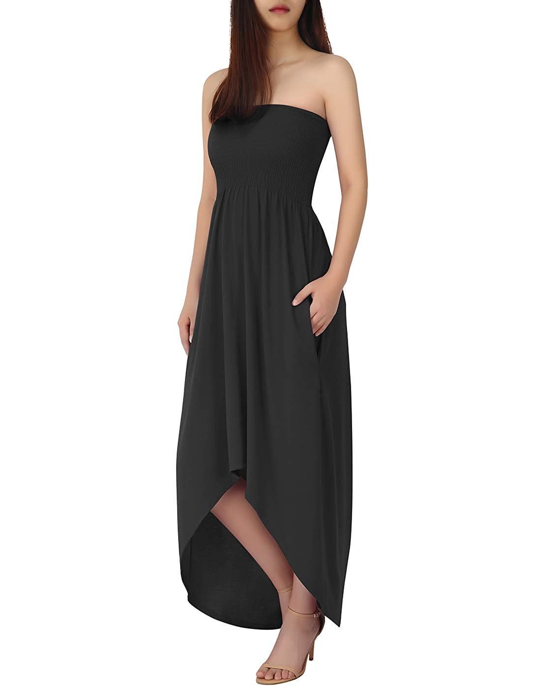 HDE Women's High Low Cut Floral Maxi Dress Plus Casual Sundress with  Pockets Black - Walmart.com